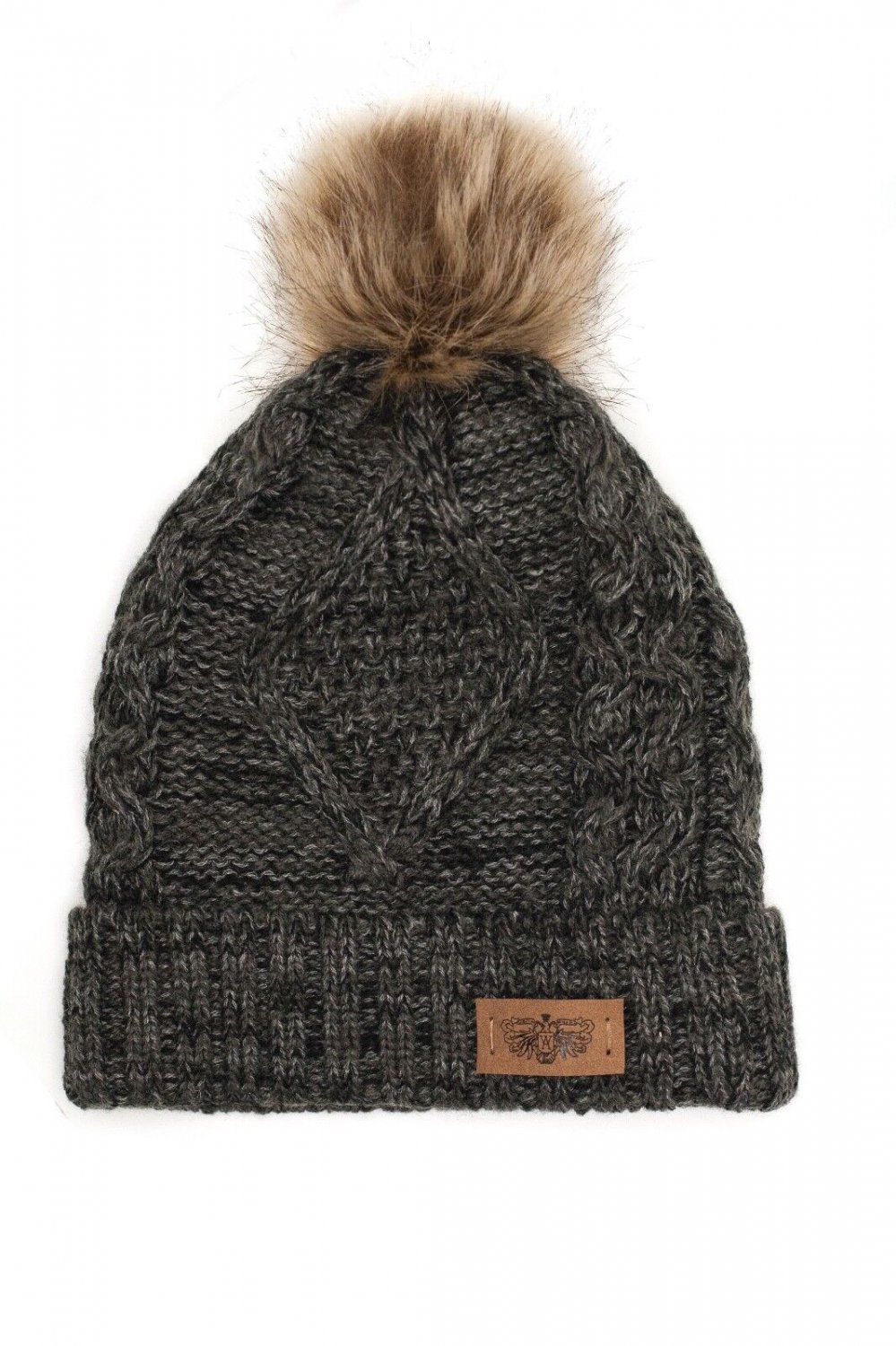 Multi Charcoal Women's Winter Fleece Fuzzy Lined Cable Knitted Pom Pom Cold Beanie