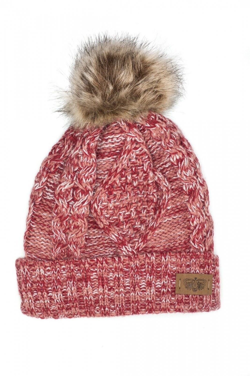 Multi Pink Women's Winter Fleece Fuzzy Lined Cable Knitted Pom Pom Cold Beanie