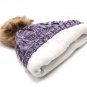 Multi Lavender Women's Winter Fleece Fuzzy Lined Cable Knitted Pom Pom Cold Beanie