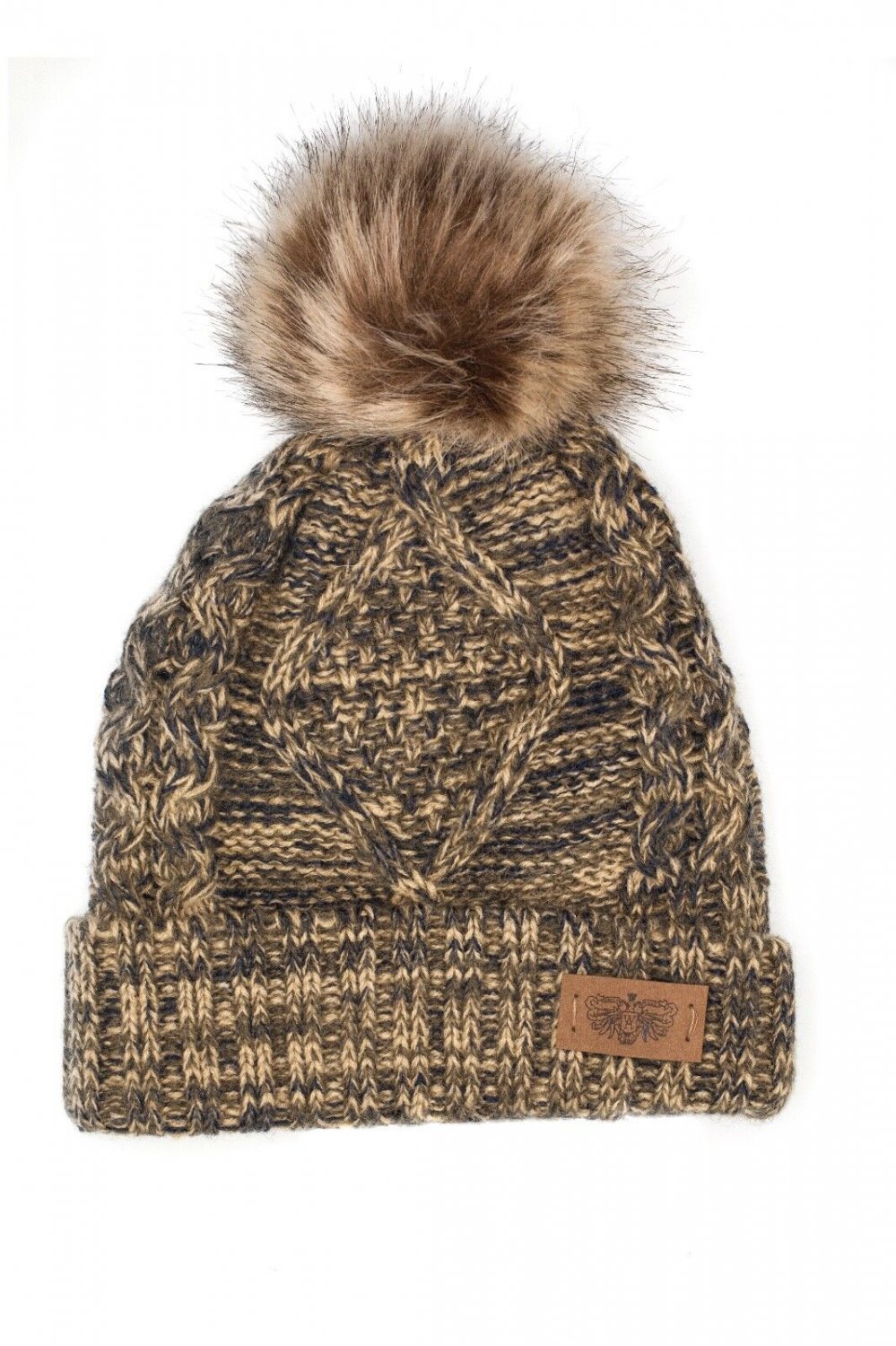 Multi Olive Women's Winter Fleece Fuzzy Lined Cable Knitted Pom Pom Cold Beanie