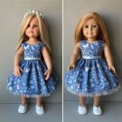 18" American Girl doll clothes, blue cotton sleeveless dress and removable tulle tutu petticoat.
