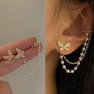 Earring gold butterfly pearl tassel  butterfly ear climbers asymmetrical chain stud korean jewellery
