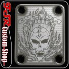 (C0021) CHROME SKULL/FLAMED NECK PLATE FITS GUITAR NECK/BODY