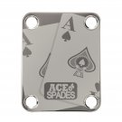 Engraved Guitar Joint/Heel Neck Plate, Nickel (Standard 4 Bolt) One Pair Ace Of Spades (N2122)