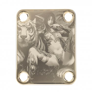 Engraved Guitar Joint/Heel Neck Plate, Gold (Standard 4 Bolt) Night Elf w/ White Tiger (G2103)