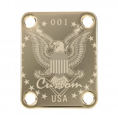 Engraved Guitar Joint/Heel Neck Plate, Gold (Standard 4 Bolt) USA Eagle W/ serial 001 (G2059)