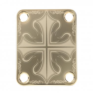 Engraved Guitar Joint/Heel Neck Plate, Gold (Standard 4 Bolt) Tribal Celtic Sun Cross (G2060)