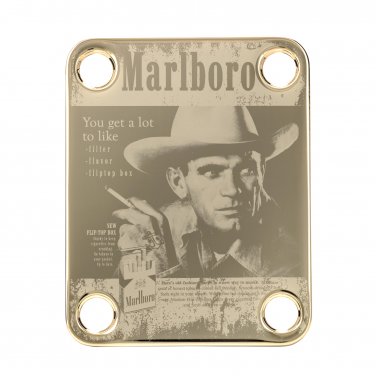 Engraved Guitar Joint/Heel Neck Plate, Gold (Standard 4 Bolt) Marlboro Man Vintage Ad (G2089)