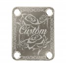 Engraved Guitar Joint/Heel Neck Plate, Nickel (Standard 4 Bolt) Custom Scroll with Roses (N2107)