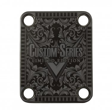 Engraved Guitar Joint/Heel Neck Plate, Black (Standard 4 Bolt) Custom Series w/ Scroll (B2040)