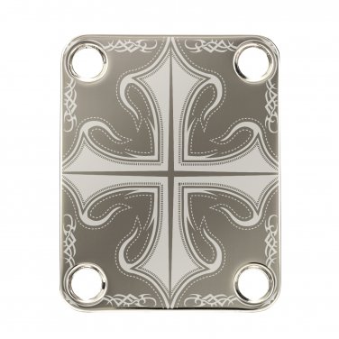 Engraved Guitar Joint/Heel Neck Plate, Nickel (Standard 4 Bolt) Tribal Celtic Sun Cross (N2060)