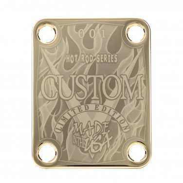Engraved Guitar Joint/Heel Neck Plate, Gold (Standard 4 Bolt) Hot Rod Flames USA Made (G2050)