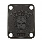 Engraved Guitar Joint/Heel Neck Plate, Black (Standard 4 Bolt) Flaming Skull Serial #1 (B2021)