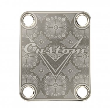 Engraved Guitar Joint/Heel Neck Plate, Nickel (Standard 4 Bolt) Floral Trellis Pattern 3 (N2012)