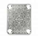 Engraved Guitar Joint/Heel Neck Plate, Chrome (Standard 4 Bolt) Scrolling Floral Burst (C2068)
