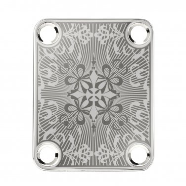 Engraved Guitar Joint/Heel Neck Plate, Chrome (Standard 4 Bolt) Scrolling Floral Burst (C2068)