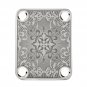 Engraved Guitar Joint/Heel Neck Plate, Chrome (Standard 4 Bolt) Scrolling Floral Burst (C2068)