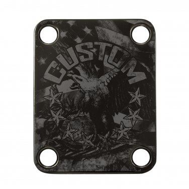 Engraved Guitar Joint/Heel Neck Plate, Black (Standard 4 Bolt) Relic USA Flag And Eagle (B2015)