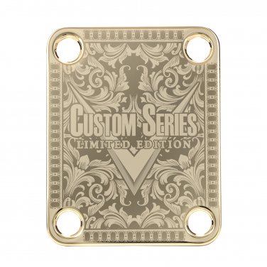 Engraved Guitar Joint/Heel Neck Plate, Gold (Standard 4 Bolt) Custom Series w/ Scroll (G2040)