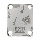 Engraved Guitar Joint/Heel Neck Plate, Chrome (Standard 4 Bolt) One Pair Ace Of Spades (C2122)