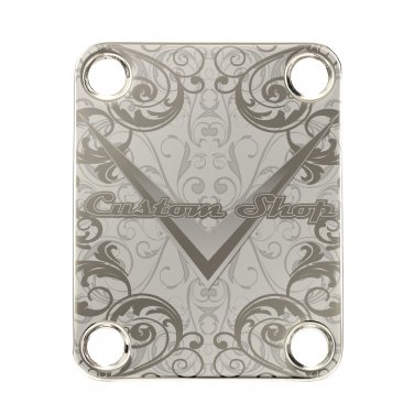 Engraved Guitar Joint/Heel Neck Plate, Nickel (Standard 4 Bolt) Damask Pattern Cstm Shop (N2025)