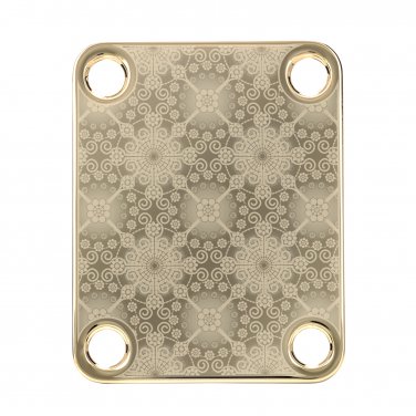 Engraved Guitar Joint/Heel Neck Plate, Gold (Standard 4 Bolt) Trellis Pattern w/border (G2006)