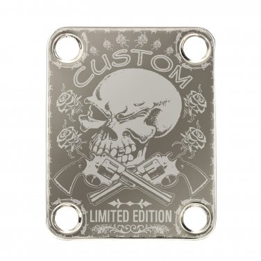 Engraved Guitar Joint/Heel Neck Plate, Nickel (Standard 4 Bolt) Custom Skull Guns Roses (N2042)