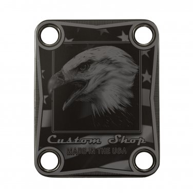 Engraved Guitar Joint/Heel Neck Plate, Black (Standard 4 Bolt) USA Made Flag and Eagle (B2016)