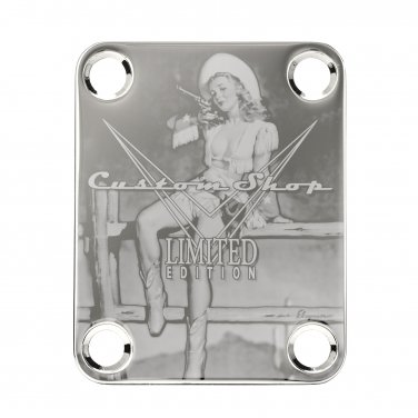 Engraved Guitar Joint/Heel Neck Plate, Chrome (Standard 4 Bolt) Cowgirl Custom Shop LTD (C2056)