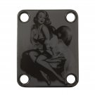Engraved Guitar Joint/Heel Neck Plate, Black (Standard 4 Bolt) 40's Style Vintage Pinup (B2115)