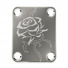 Engraved Guitar Joint/Heel Neck Plate, Chrome (Standard 4 Bolt) Single Rose Thorned Vine (C2112)