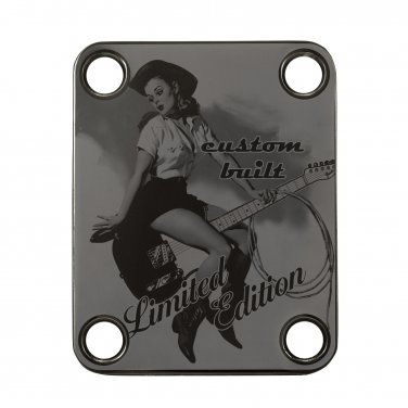 Engraved Guitar Joint/Heel Neck Plate, Black (Standard 4 Bolt) Custom Built 40's Pinup (B2120)