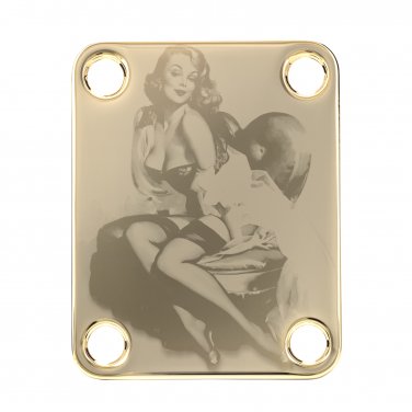 Engraved Guitar Joint/Heel Neck Plate, Gold (Standard 4 Bolt) 40's Style Vintage Pinup (G2115)