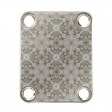 Engraved Guitar Joint/Heel Neck Plate, Nickel (Standard 4 Bolt) Trellis Pattern w/border (N2006)