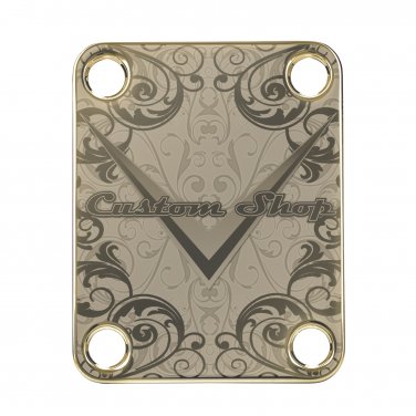 Engraved Guitar Joint/Heel Neck Plate, Gold (Standard 4 Bolt) Damask Pattern Cstm Shop (G2025)