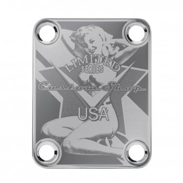 Engraved Guitar Joint/Heel Neck Plate, Chrome (Standard 4 Bolt) Limited USA Custom Pinup (C2007)
