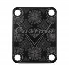 Engraved Guitar Joint/Heel Neck Plate, Black (Standard 4 Bolt) Floral Trellis Pattern 3 (B2012)