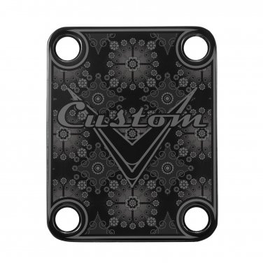 Engraved Guitar Joint/Heel Neck Plate, Black (Standard 4 Bolt) Floral Trellis Pattern 3 (B2012)