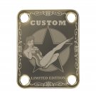 Engraved Guitar Joint/Heel Neck Plate, Gold (Standard 4 Bolt) Custom Star Scroll Pinup (G2020)