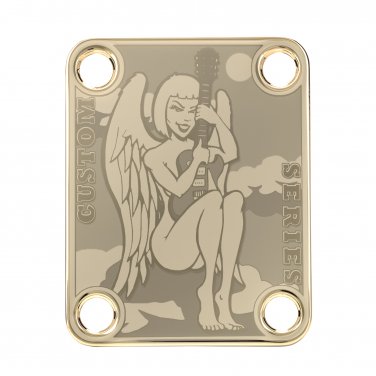 Engraved Guitar Joint/Heel Neck Plate, Gold (Standard 4 Bolt) Angel In Clouds Custom (G2018)