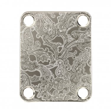 Engraved Guitar Joint/Heel Neck Plate, Nickel (Standard 4 Bolt) Paisley Scroll Pattern (N2135)