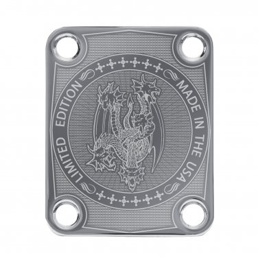 Engraved Guitar Joint/Heel Neck Plate, Chrome (Standard 4 Bolt) Dragon Hydra USA LTD ED (C2058)