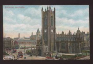 Cathedral  Manchester Postcard Trams