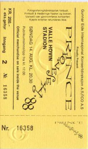 Prince - Ticket - Norway 1988 - Norway   Ticket -   ex