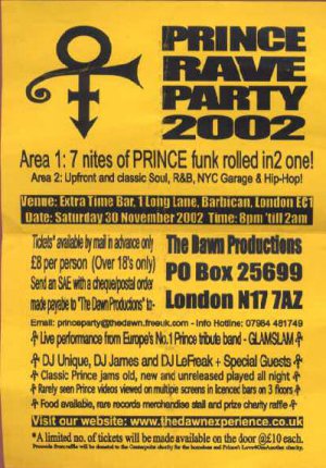 Prince - Flyer - Rave Party 2002 - Uk   Flyer -   ex
