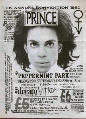 Prince - Flyer - Prince Convention Peppermint Park - UK   Flyer -   ex+