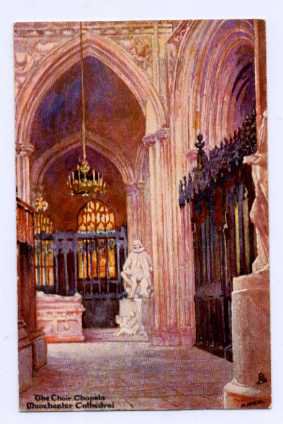 The Choir Chapels Manchester Cathedral Postcard  Raphel Tuck