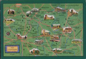 MAP OF THE COTWOLDS POSTCARD - SALMON