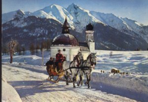 Frohe schlittenfahrt in seefeld postcard Austria