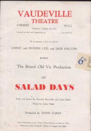 Vaudeville Theatre.Strand.Brist.Old Vic.SALAD DAYS.1954